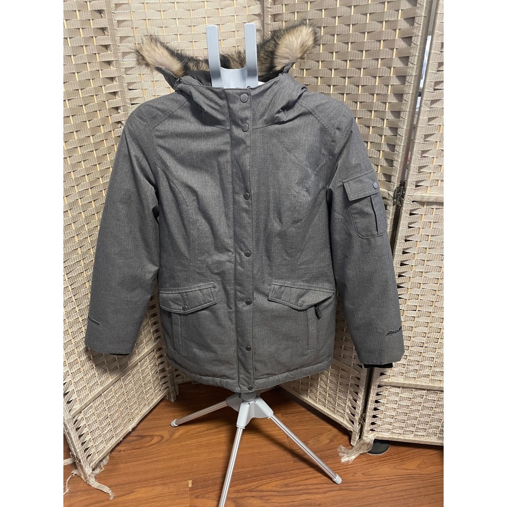 Eddie Bauer Sun Valley Down Parka Gray Faux Fur Trim Hood Winter Coat Women S